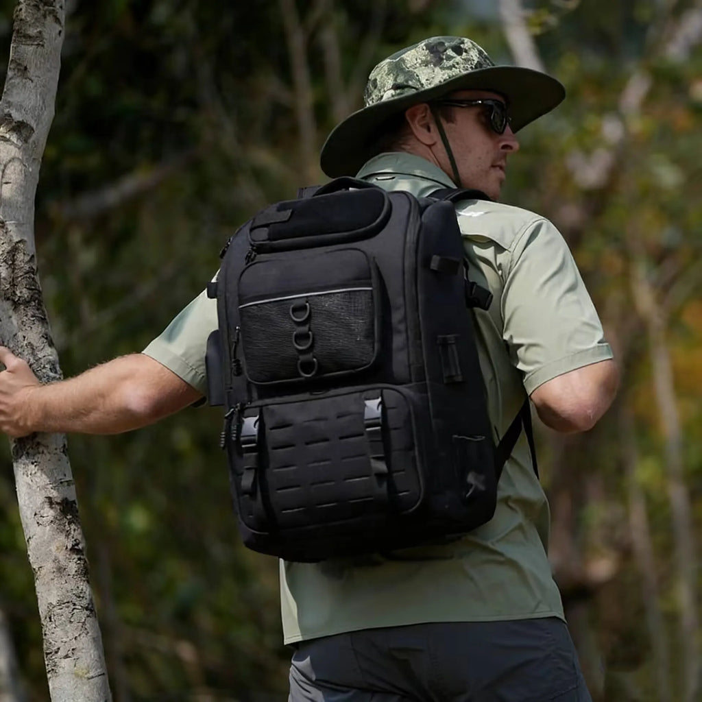 40L Fishing Gear Backpack with Rod Holders Fishing Lure Organizer Storage Bag Outdoor Hunting Backpack