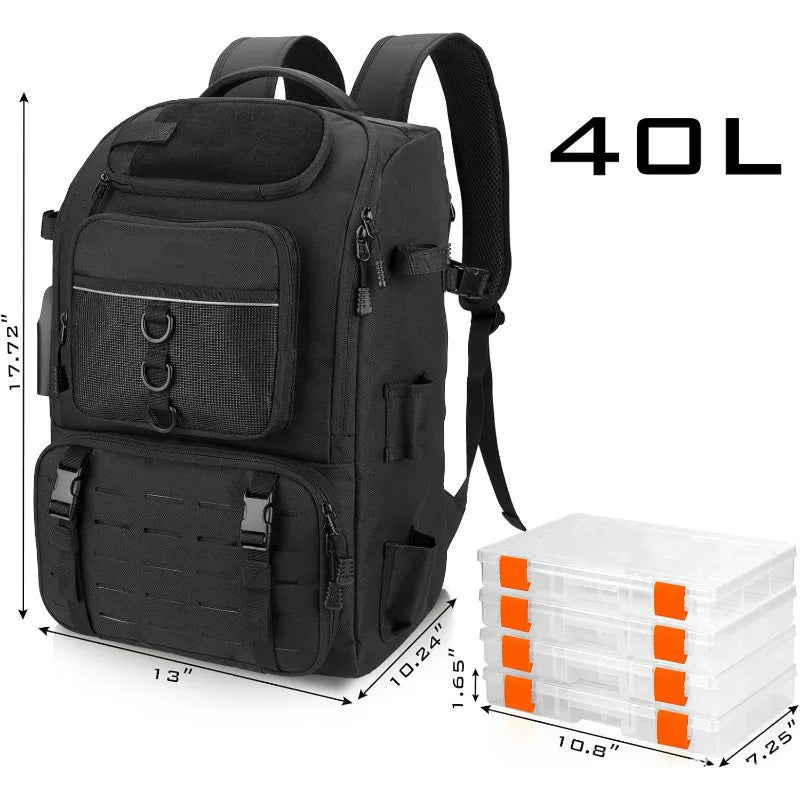 40L Fishing Gear Backpack with Rod Holders Fishing Lure Organizer Storage Bag Outdoor Hunting Backpack