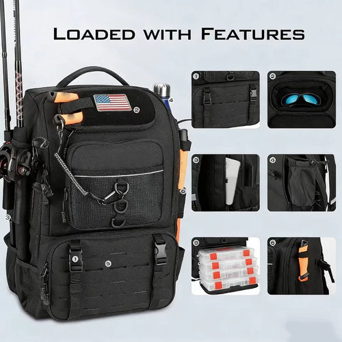 40L Fishing Gear Backpack with Rod Holders Fishing Lure Organizer Storage Bag Outdoor Hunting Backpack