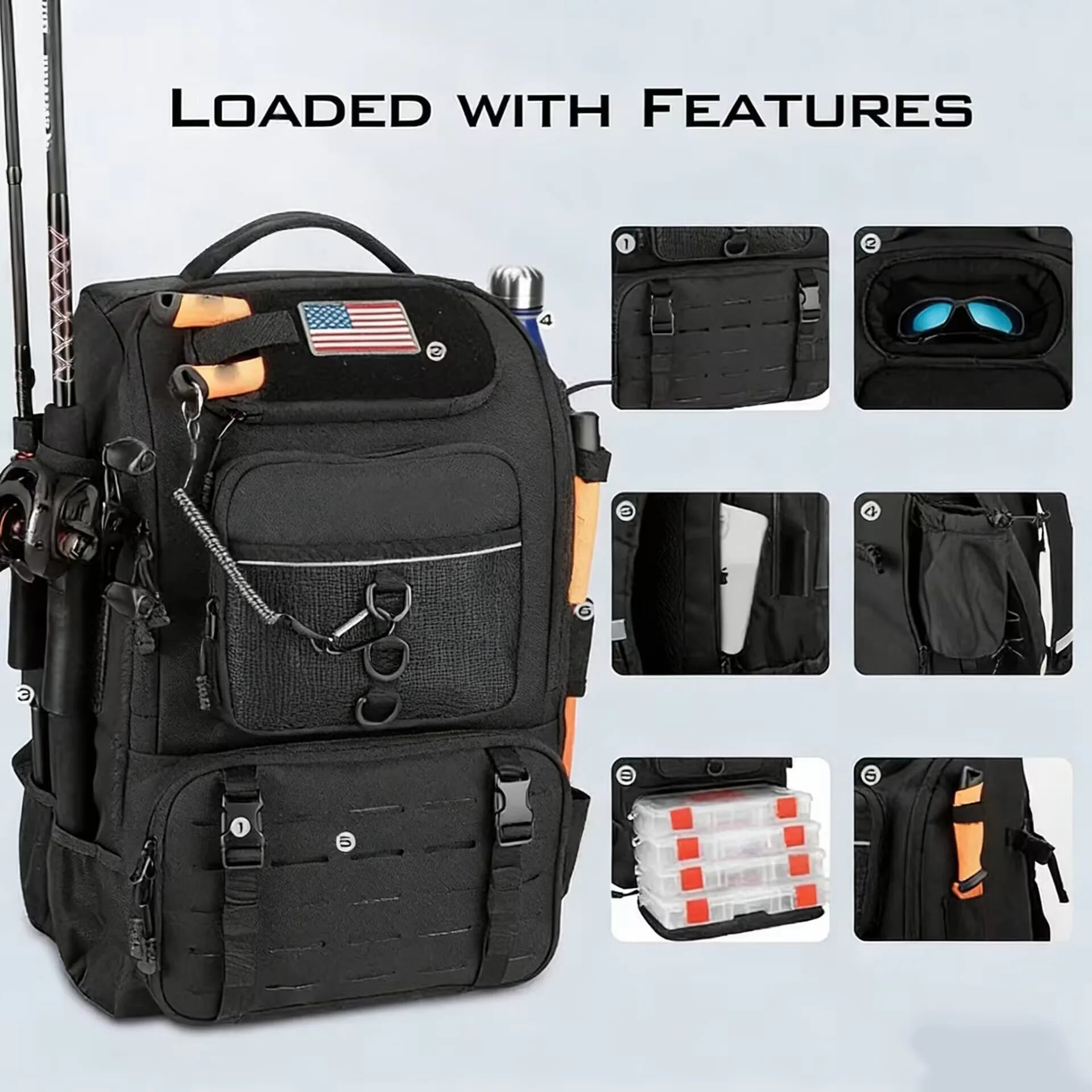 40L Fishing Gear Backpack with Rod Holders Fishing Lure Organizer Storage Bag Outdoor Hunting Backpack