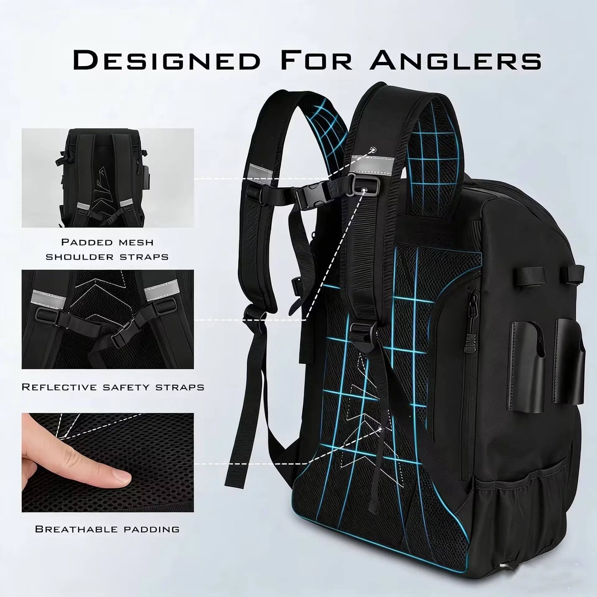 40L Fishing Gear Backpack with Rod Holders Fishing Lure Organizer Storage Bag Outdoor Hunting Backpack